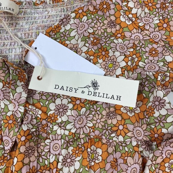 Daisy & Delilah Womens Orange Floral Long-Sleeve Smocked Crop Top Size XL - Picture 4 of 6